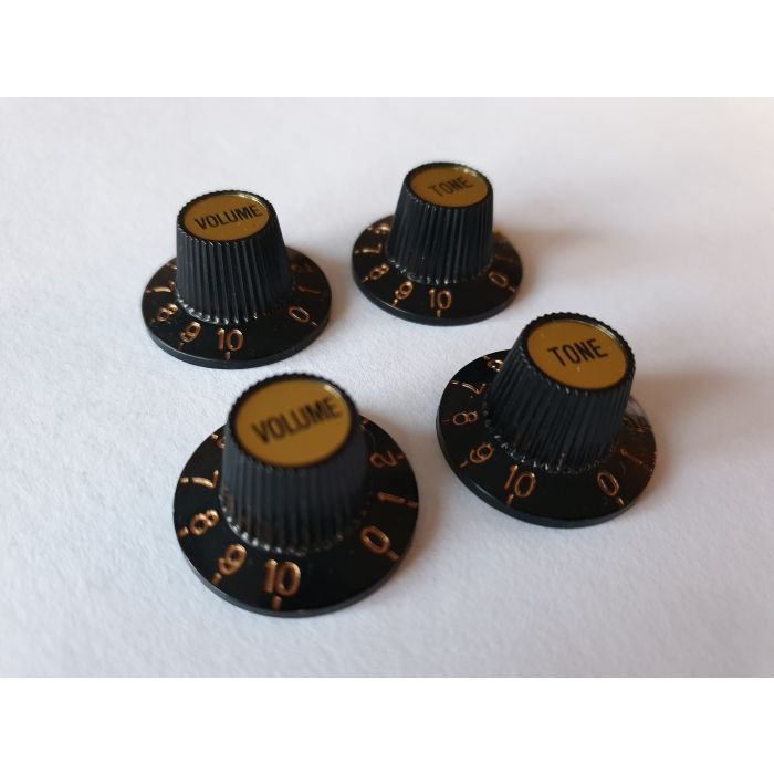 4 x Witch Hat Knobs Set Black Gold Inserts For USA Gibson CTS 