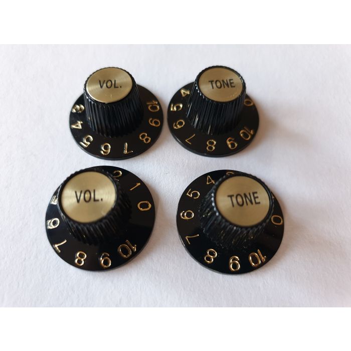 2 Volume and 2 Tone Knobs 4 Pieces Black Witch Hat Knobs w/Gold for Guitar Split Shaft 
