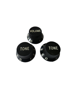 Stratocaster Inch size knob set black V/T/T fits CTS Fender split shaft pots