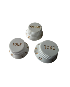 Stratocaster Inch size knob set white V/T/T fits CTS Fender split shaft pots
