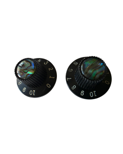 Set of 2 Jazzmaster push fit witch hat volume and tone knobs black with abalone inlay fits CTS
