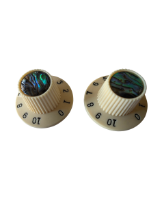 Set of 2 Jazzmaster push fit witch hat volume and tone knobs Ivory with abalone inlay fits CTS