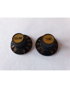 Set of 2 witch hat control knobs volume and tone gold metric size