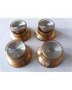 Quality guitar top hat knobs gold with a silver insert set of 4 Inch size