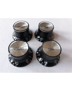 Quality guitar top hat knobs black with a silver insert set of 4 Inch size