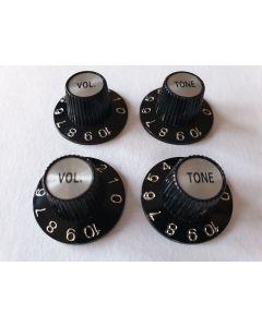 (4) Metric size guitar witch hat knobs black with a silver insert KS-260