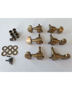 Guitar 3L + 3R relic aged antique brass tuners set round buttons