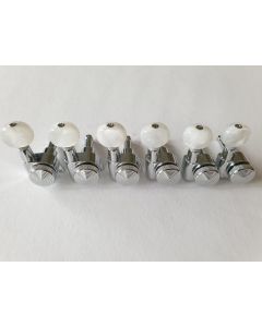 Guitar 6 in line locking tuners chrome pearl white buttons