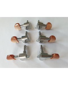 Guitar tuners 3L + 3R chrome with amber knobs 74-CLR