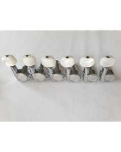 Guitar 6 in line standard tuners chrome with square pearl white buttons