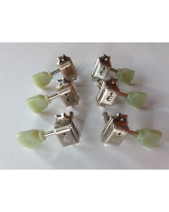 Epiphone 3L + 3R vintage logo tuners with green buttons