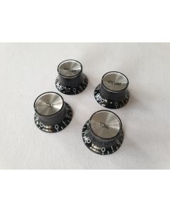 Set of 4 metric size guitar top hat knobs black with a silver insert