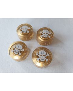(4) Set guitar speed knobs gold with skull cross bones