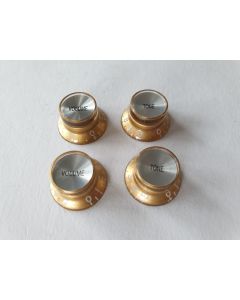 Set of 4 metric size guitar top hat knobs gold with a silver insert