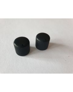 (2) Tele & bass guitar metal black push fit dome knobs with pointer