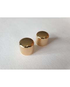 (2) Tele & bass guitar metal gold push fit dome knobs with pointer