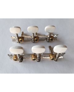 Classical guitar tuners chrome 3L + 3R white knobs 028