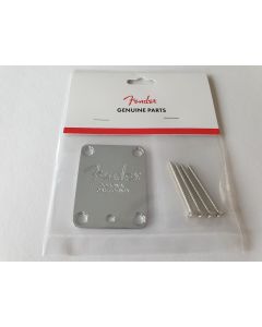 Genuine Fender corona logo neck plate chrome + screws 099-1445-100