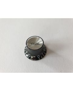 (1) Guitar metric size top hat knob black with silver insert volume KB-130-V