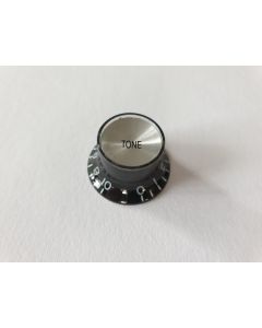 (1) Guitar metric size top hat knob black with silver insert tone KB-130-T
