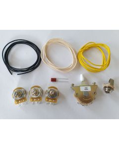 Stratocaster Upgrade wiring kit with CTS pots, Oak Grigsby switch, cloth wire, switchcraft Jack and cap
