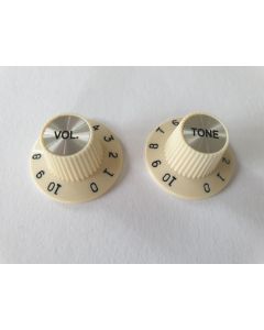 Set of 2 Jazzmaster push fit witch hat volume and tone knobs Ivory fits CTS