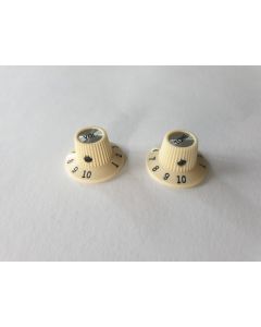 Set of 2 Jazzmaster witch hat volume and tone knobs Ivory fits 1/4" solid shaft CTS