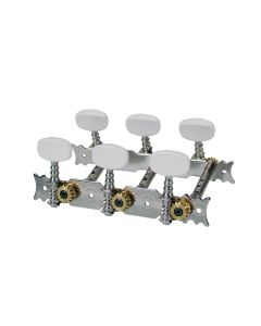 Classical guitar tuners chrome 3L + 3R white knobs 028-2  