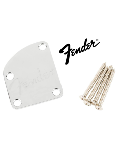 Fender Deluxe Contoured Heel Neck Plate with Spaghetti Logo Chrome 770-8383-049
