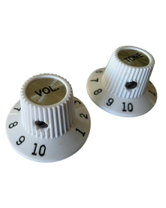 Set of 2 Jazzmaster witch hat volume and tone knobs white fits 1/4" solid shaft CTS